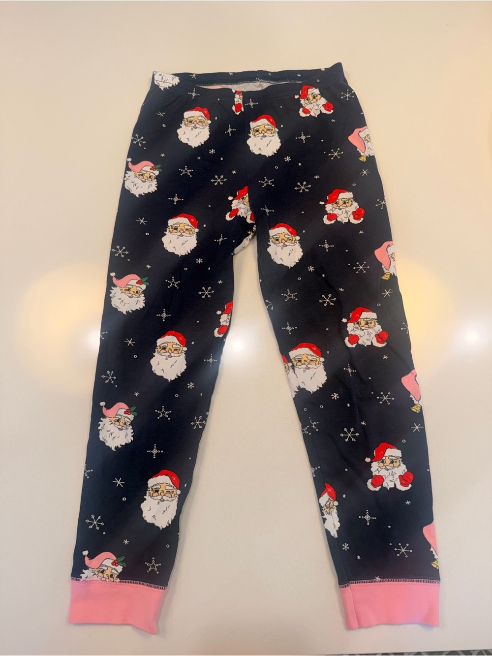 The Beaufort Bonnet Company Navy Santa Print Pajama Set with Pink Trim EUC! - Picture 5 of 6